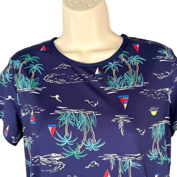 Lands End Swim Top Small 6-8 Navy Sailboat Tropical Tie Front Blouson UPF 50 - Picture 2 of 15